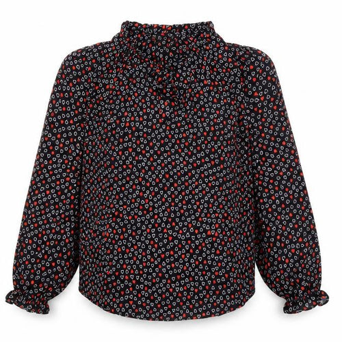 Wallis Women’s Black Heart Print Petite Blouse UK 8 High Neck Long Sleeve