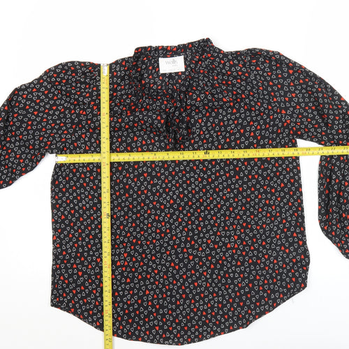 Wallis Women’s Black Heart Print Petite Blouse UK 8 High Neck Long Sleeve