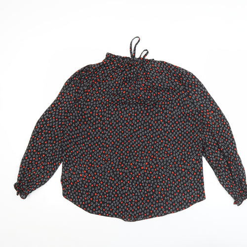 Wallis Women’s Black Heart Print Petite Blouse UK 8 High Neck Long Sleeve
