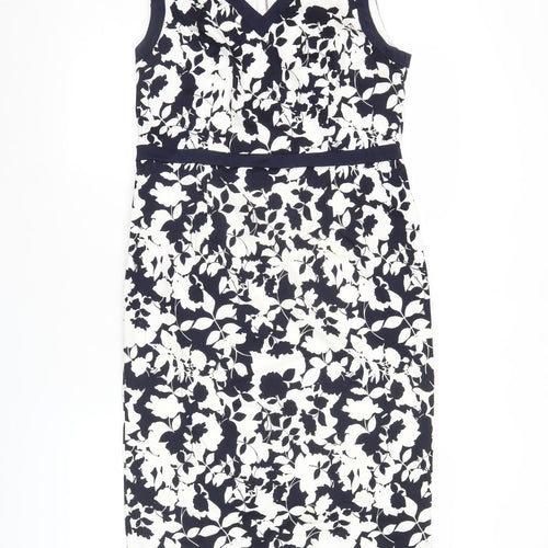 Tu Women’s Blue White Floral Sheath Dress Size 14 V-Neck Sleeveless