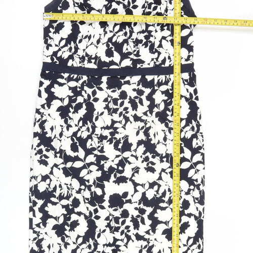 Tu Women’s Blue White Floral Sheath Dress Size 14 V-Neck Sleeveless