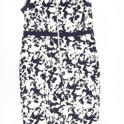 Tu Women’s Blue White Floral Sheath Dress Size 14 V-Neck Sleeveless