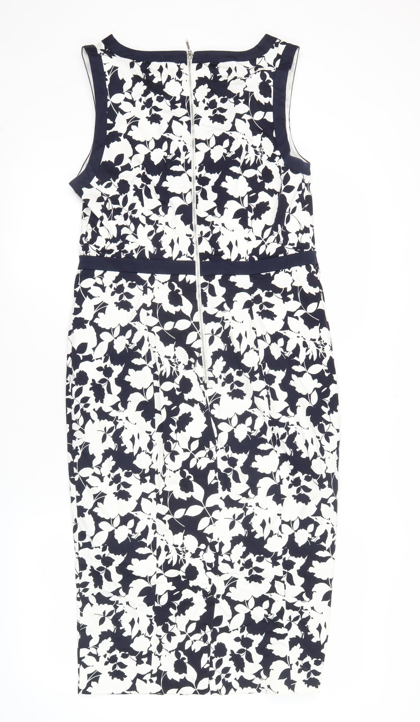 Tu Women’s Blue White Floral Sheath Dress Size 14 V-Neck Sleeveless