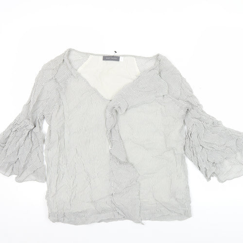 Mint Velvet Womens White Striped Ruffle Blouse Size 12 Viscose