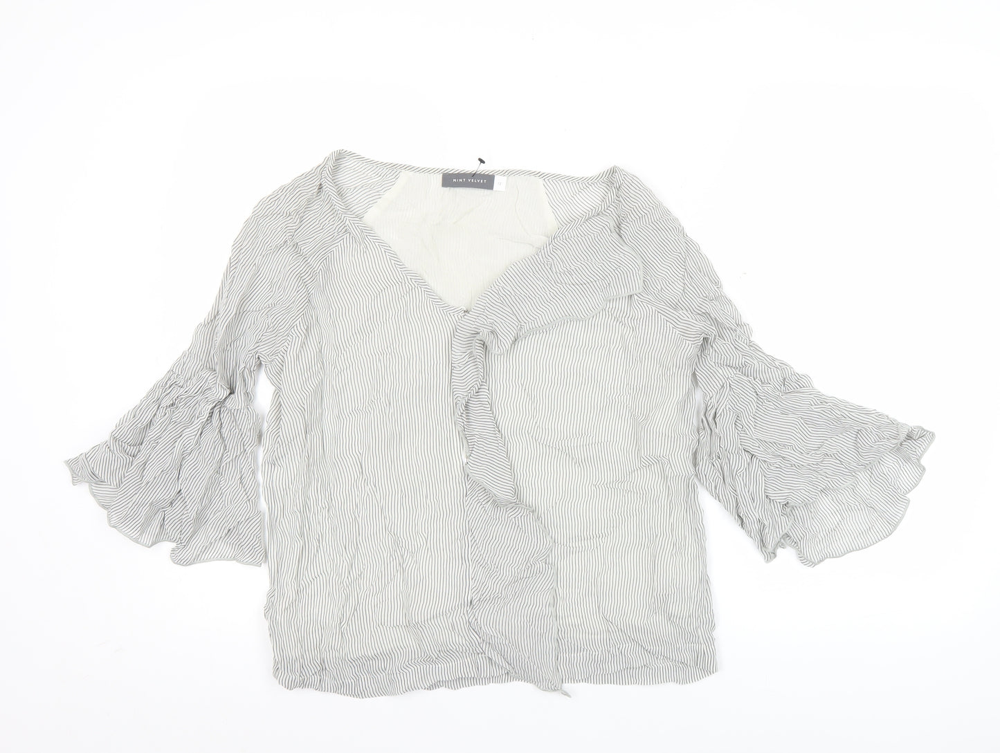 Mint Velvet Womens White Striped Ruffle Blouse Size 12 Viscose
