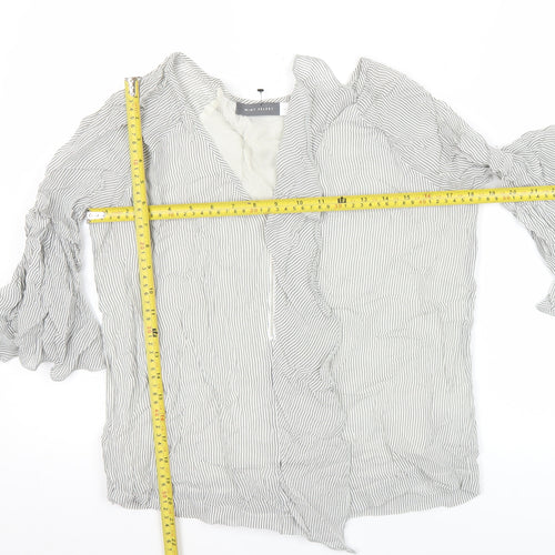 Mint Velvet Womens White Striped Ruffle Blouse Size 12 Viscose