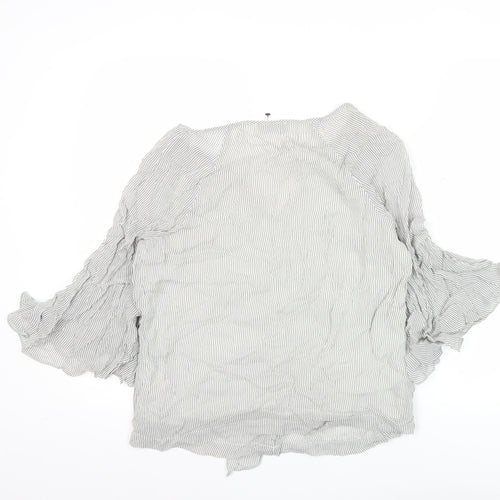 Mint Velvet Womens White Striped Ruffle Blouse Size 12 Viscose