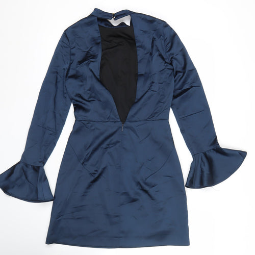 Zara Women’s Blue Satin Sheath Dress XS Long Sleeve High Neck