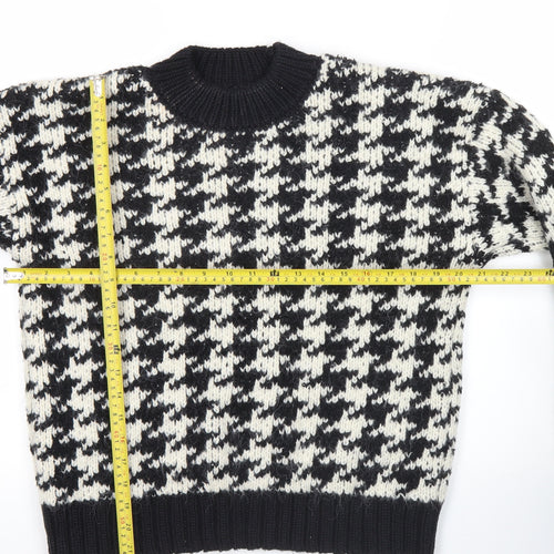 ZARA Women’s Black White Houndstooth Knit Jumper M Crew Neck Pullover