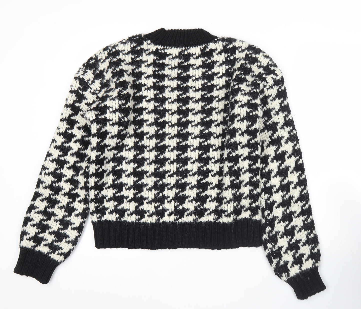 ZARA Women’s Black White Houndstooth Knit Jumper M Crew Neck Pullover