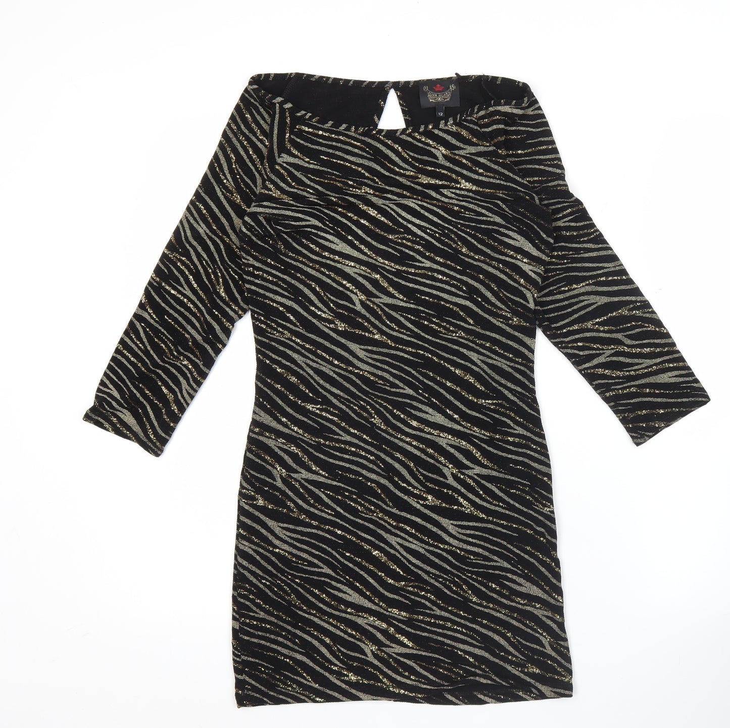 River Island Women’s Black Animal Print Bodycon Dress UK 12