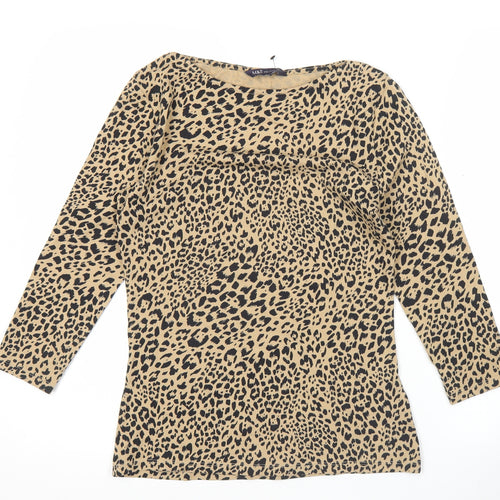 Marks and Spencer Womens Brown Animal Print 3/4 Sleeve Jersey Top Size 8