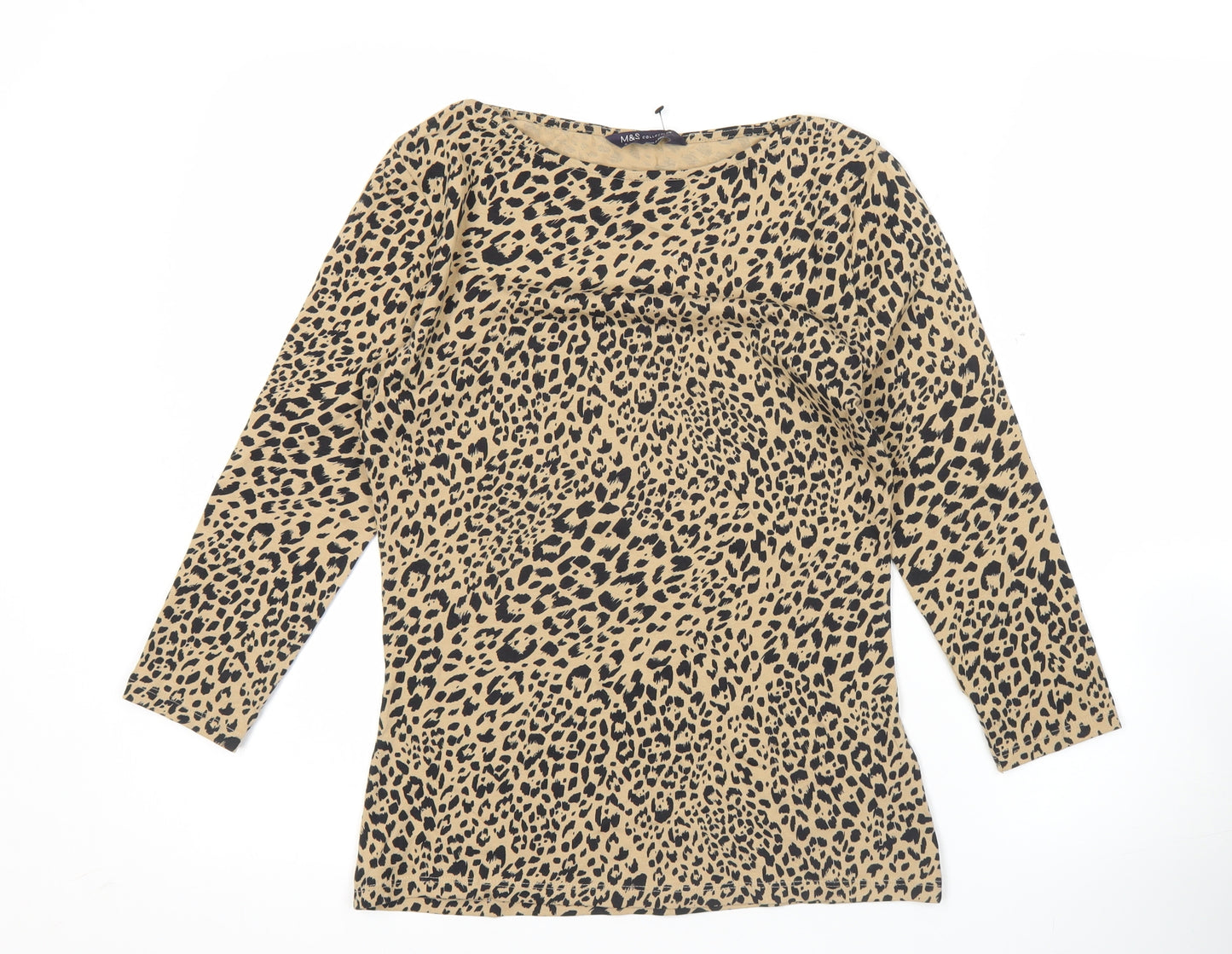Marks and Spencer Womens Brown Animal Print 3/4 Sleeve Jersey Top Size 8