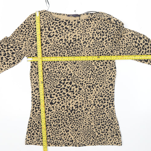 Marks and Spencer Womens Brown Animal Print 3/4 Sleeve Jersey Top Size 8