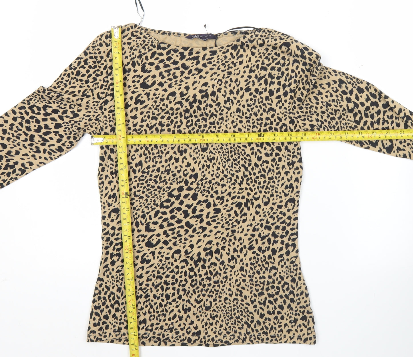 Marks and Spencer Womens Brown Animal Print 3/4 Sleeve Jersey Top Size 8