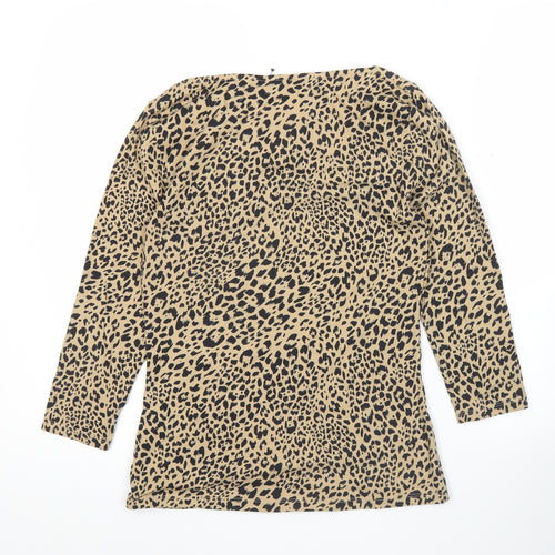Marks and Spencer Womens Brown Animal Print 3/4 Sleeve Jersey Top Size 8