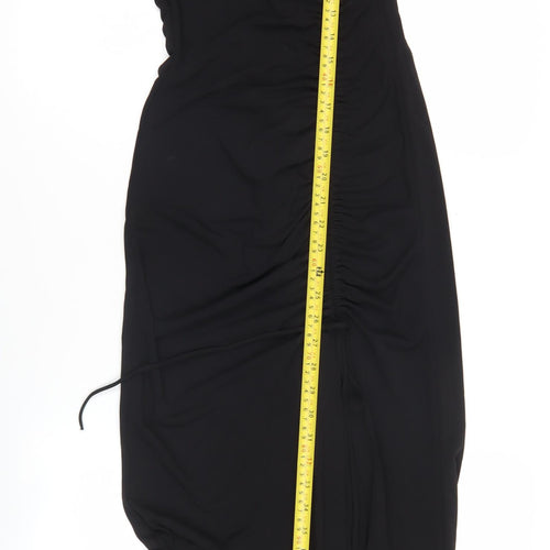 Zara Women Black XS Midi Bodycon Dress Long Sleeve Ruched