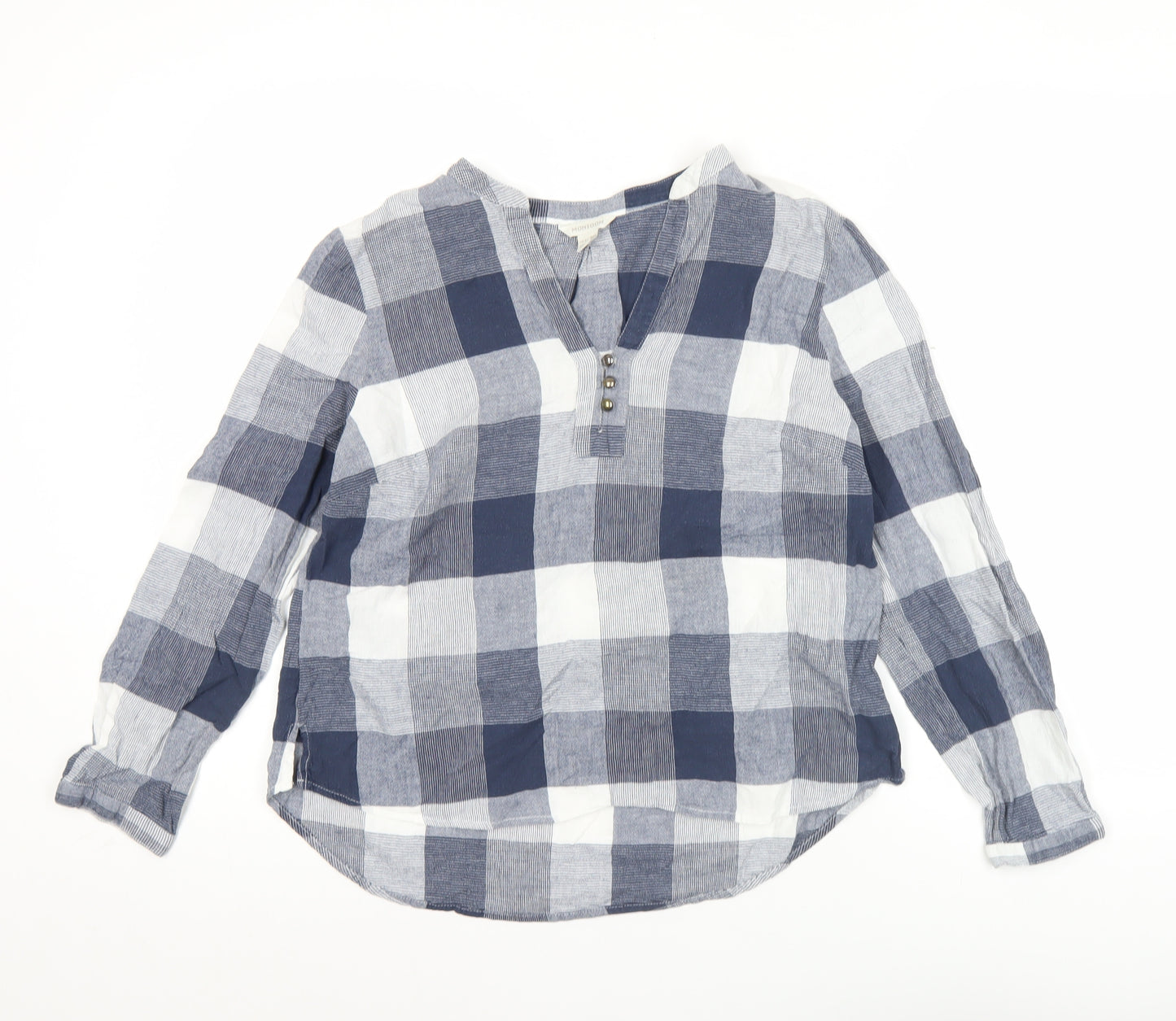 Monsoon Women’s Blue Check Cotton Blouse Size 12 Long Sleeve