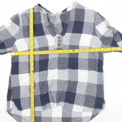 Monsoon Women’s Blue Check Cotton Blouse Size 12 Long Sleeve