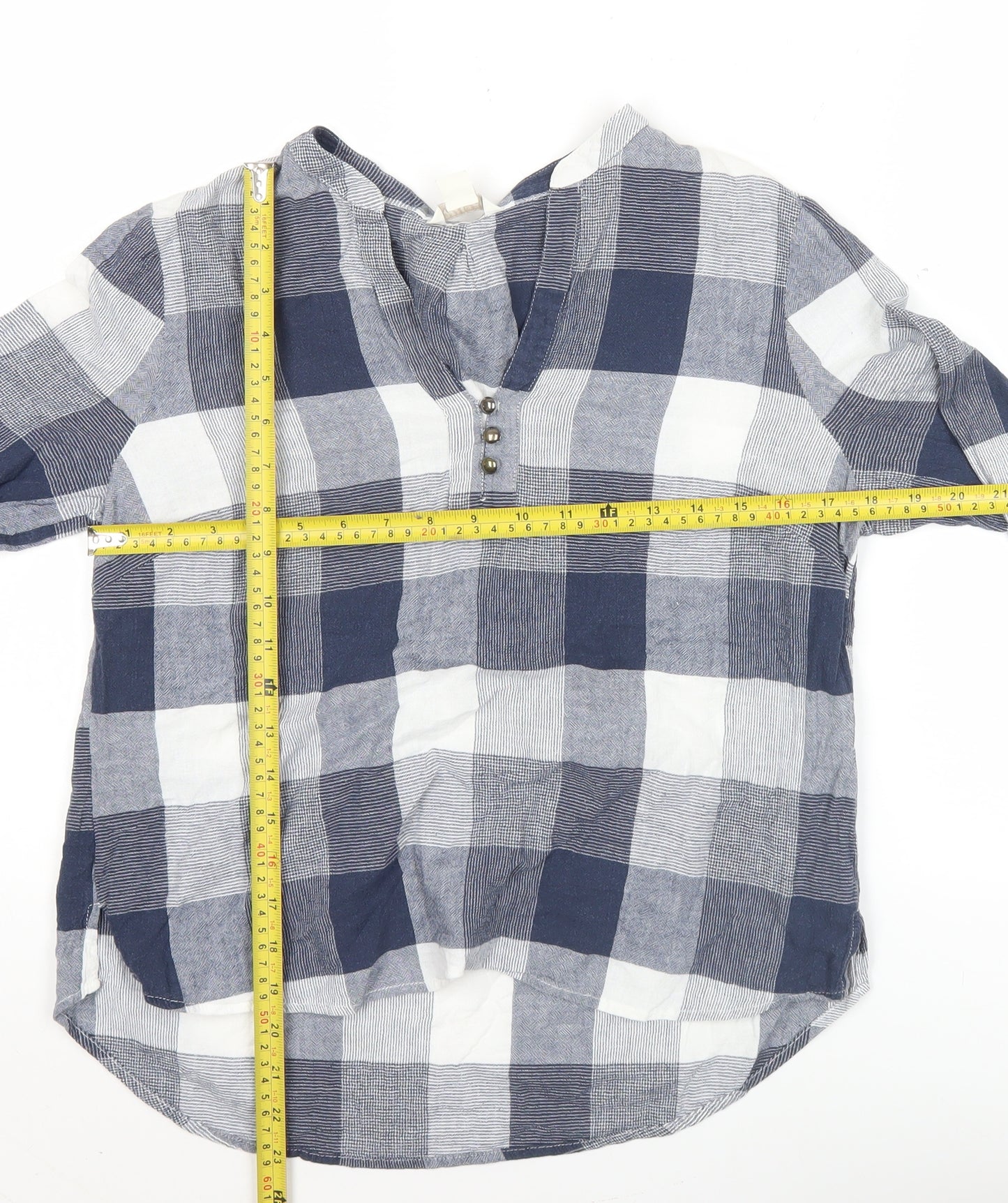 Monsoon Women’s Blue Check Cotton Blouse Size 12 Long Sleeve