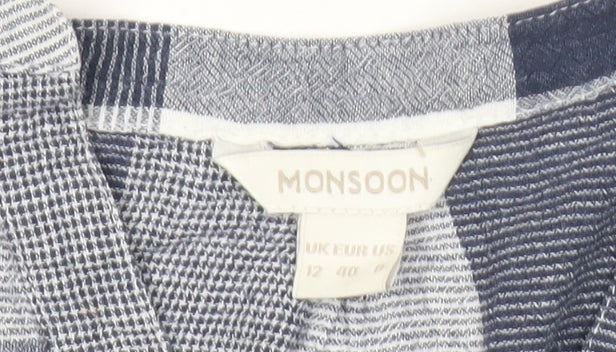 Monsoon Women’s Blue Check Cotton Blouse Size 12 Long Sleeve