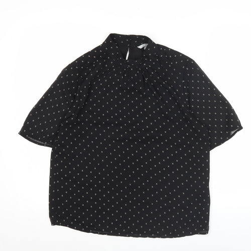 H&M Women’s Black High Neck Tunic Blouse Size 8 Short Sleeve