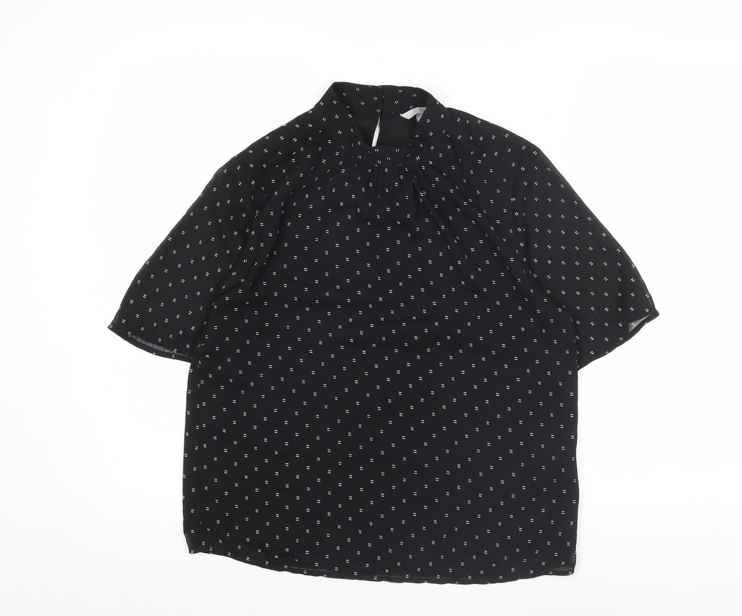 H&M Women’s Black High Neck Tunic Blouse Size 8 Short Sleeve