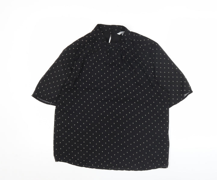 H&M Women’s Black High Neck Tunic Blouse Size 8 Short Sleeve