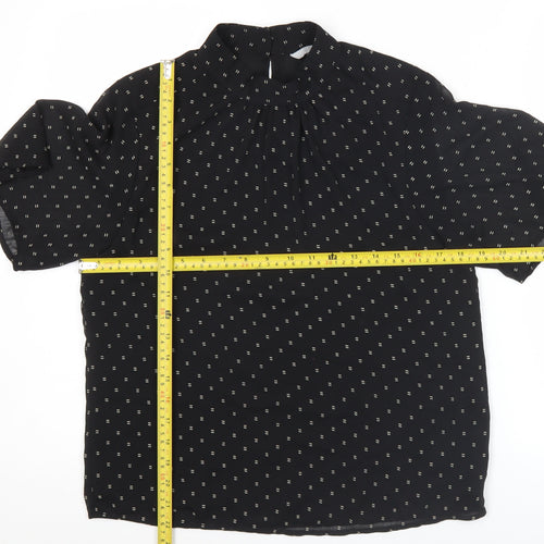 H&M Women’s Black High Neck Tunic Blouse Size 8 Short Sleeve