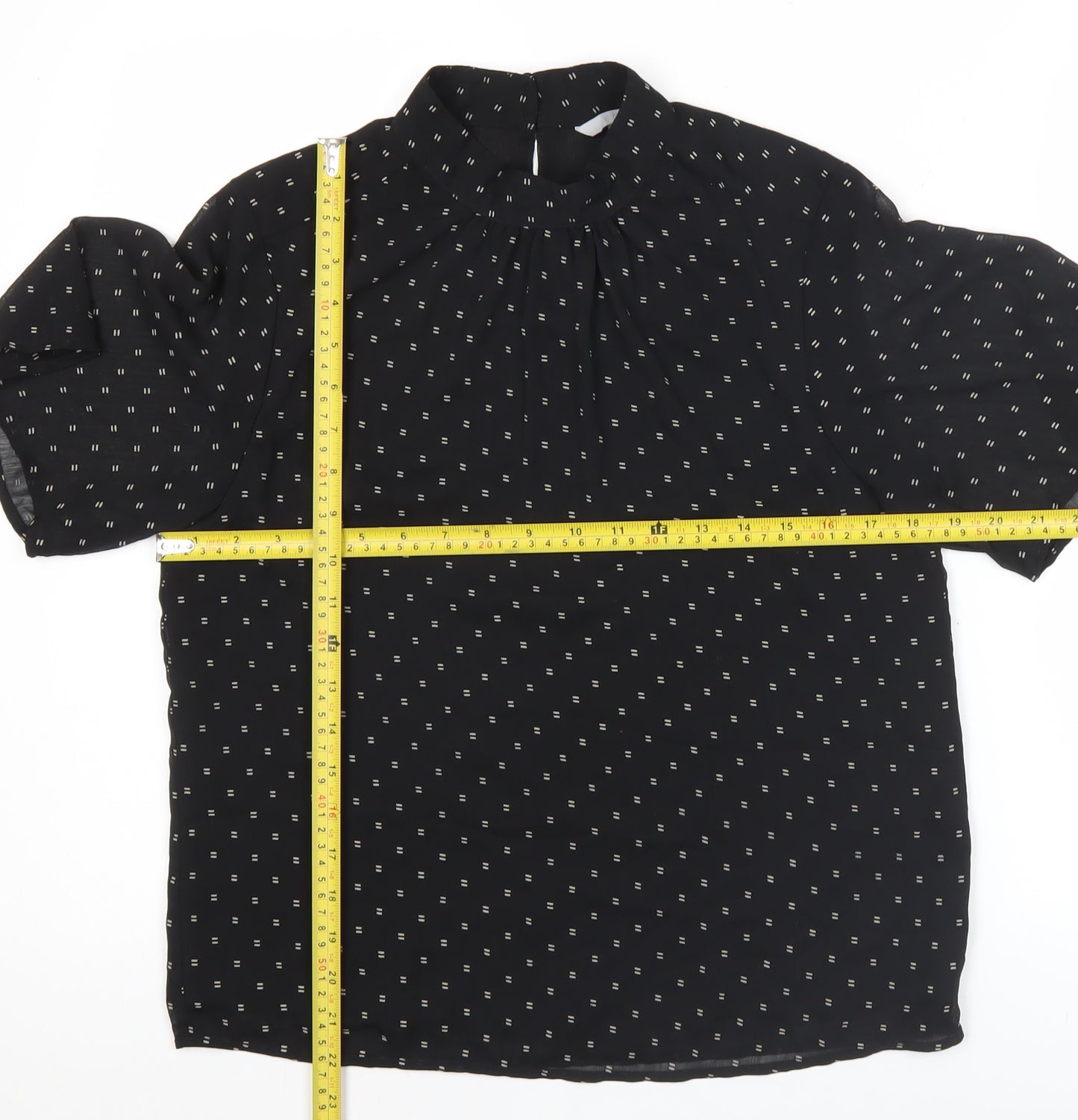 H&M Women’s Black High Neck Tunic Blouse Size 8 Short Sleeve