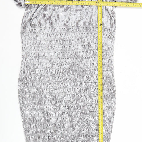 H&M Women Grey Velvet Bodycon Puff Sleeve Short Dress L