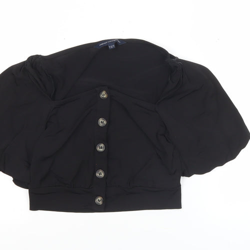 French Connection Womens Black Size 8 Cropped Puff Sleeve Blouse