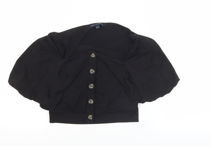 French Connection Womens Black Size 8 Cropped Puff Sleeve Blouse