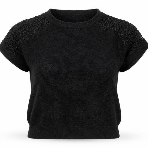 Dorothy Perkins Women’s Black Lace Shoulder Knit Blouse Size 8