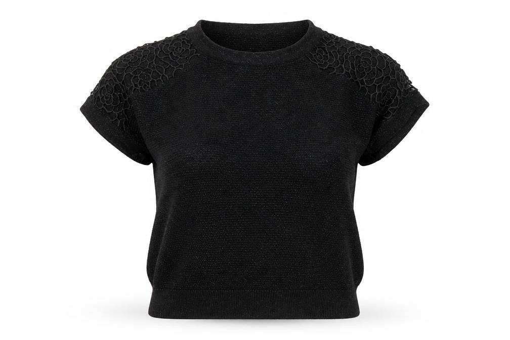 Dorothy Perkins Women’s Black Lace Shoulder Knit Blouse Size 8