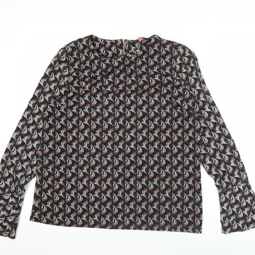 Next Womens Black Geometric Blouse Size 14 Long Sleeve Tunic