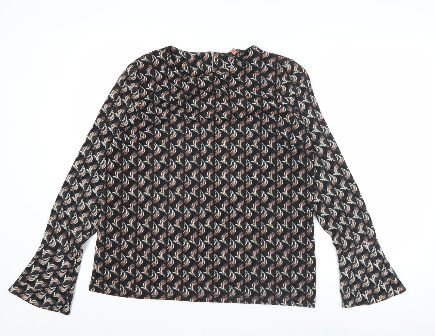 Next Womens Black Geometric Blouse Size 14 Long Sleeve Tunic