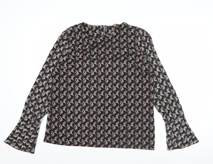 Next Womens Black Geometric Blouse Size 14 Long Sleeve Tunic