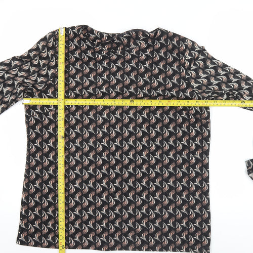 Next Womens Black Geometric Blouse Size 14 Long Sleeve Tunic