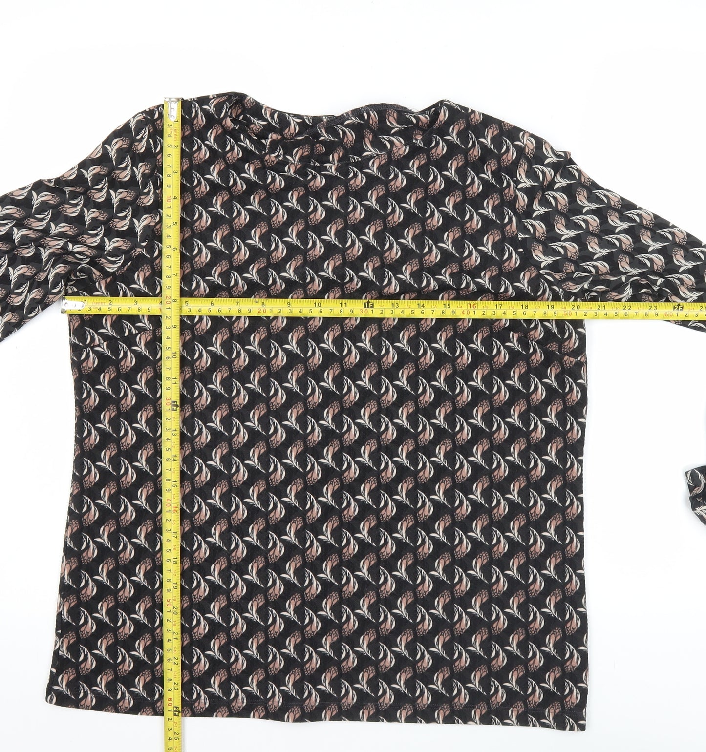 Next Womens Black Geometric Blouse Size 14 Long Sleeve Tunic