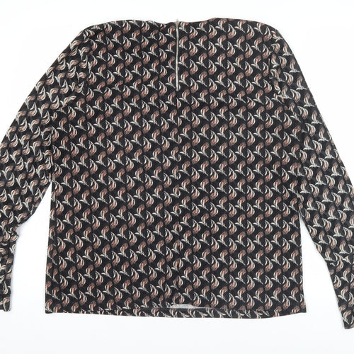 Next Womens Black Geometric Blouse Size 14 Long Sleeve Tunic