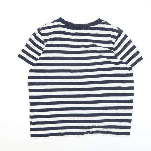 Zara Women Blue White Striped XL Cotton Short Sleeve T-Shirt