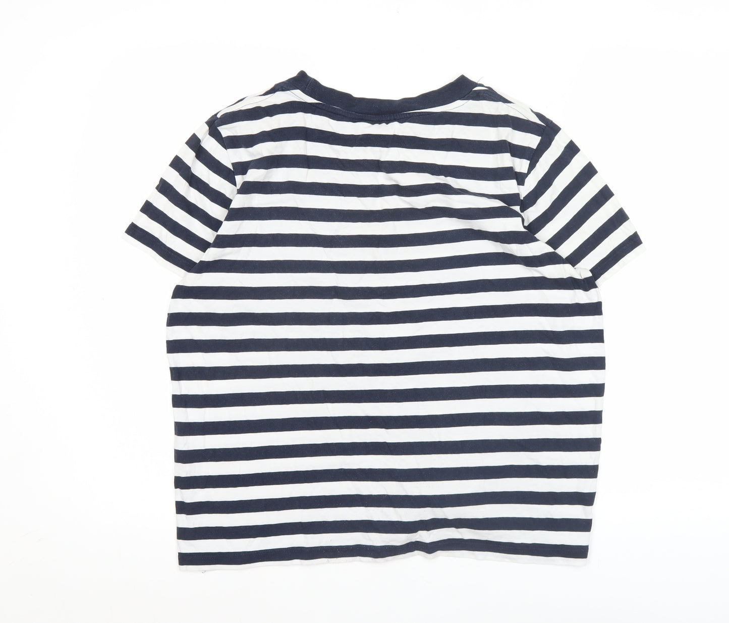 Zara Women Blue White Striped XL Cotton Short Sleeve T-Shirt