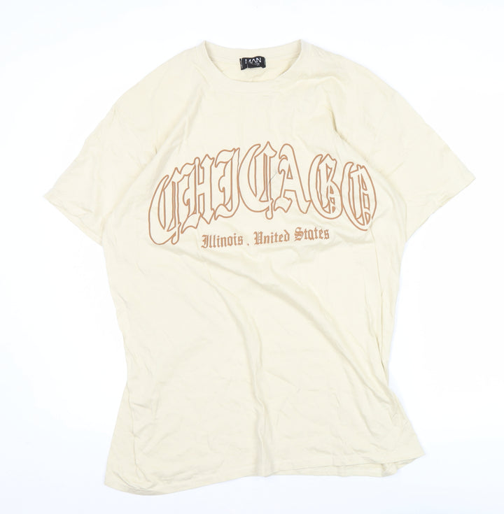 boohooMAN Men's Beige Chicago Graphic T-Shirt Size M