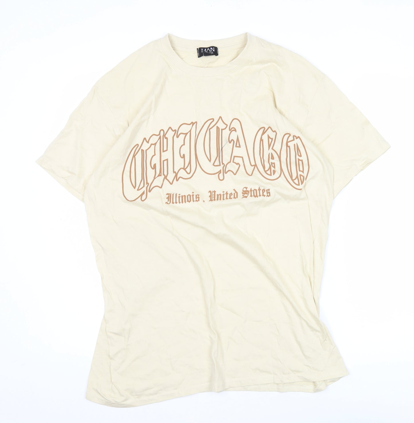 boohooMAN Men's Beige Chicago Graphic T-Shirt Size M