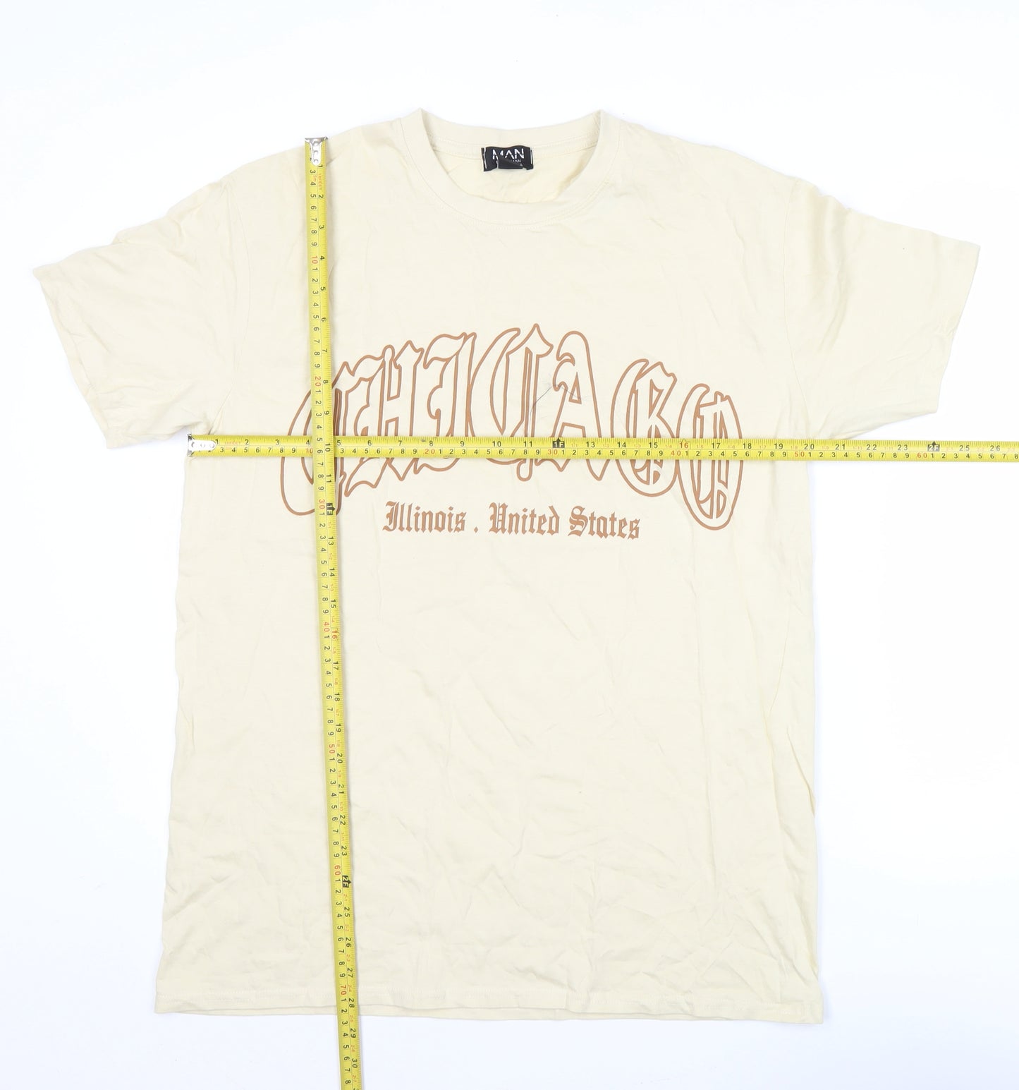 boohooMAN Men's Beige Chicago Graphic T-Shirt Size M