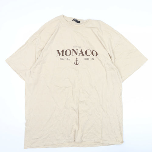 boohooMAN Men's Beige Crew Neck Nautical Monaco Graphic T-Shirt Size M
