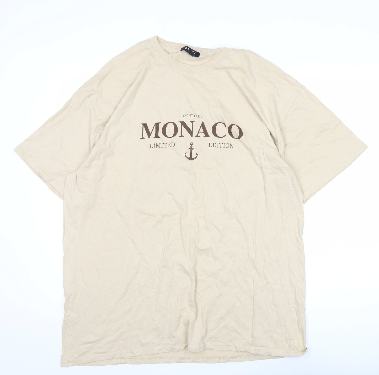 boohooMAN Men's Beige Crew Neck Nautical Monaco Graphic T-Shirt Size M