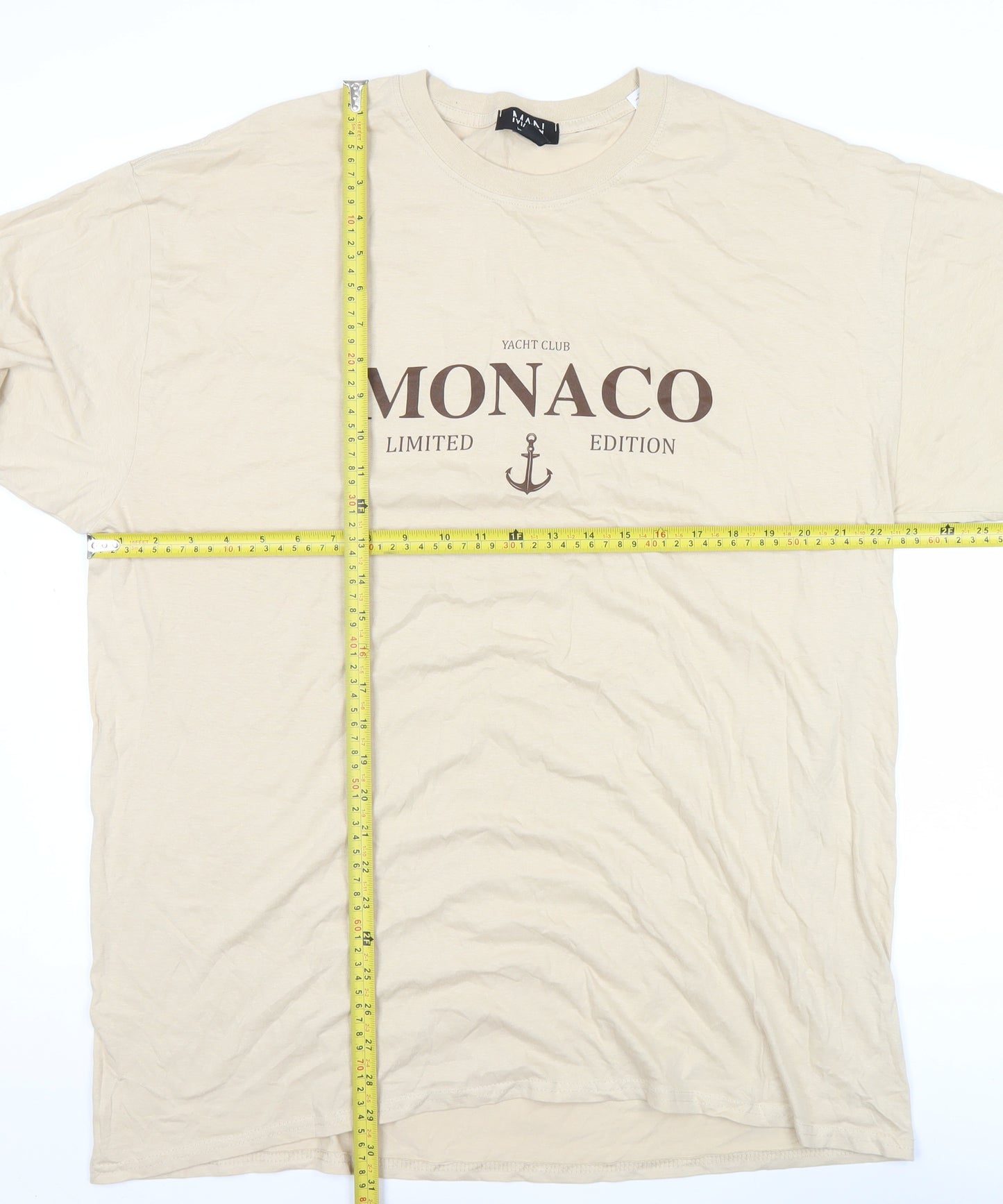 boohooMAN Men's Beige Crew Neck Nautical Monaco Graphic T-Shirt Size M