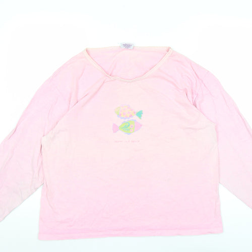ICanToo Womens Pink Long Sleeve Cotton Beach Graphic T-Shirt L